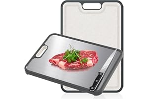 HI NINGER Tagliere in Acciaio Inox Alimentare,Tagliere da Cucina Professionale, Tagliere Acciaio Inox, Scanalatura per il Succo, Copertura in Silicone Antiscivolo (38 x 27cm)