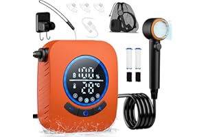 Zosudull Ducha de Camping, 8000 mAh, Recargable, portátil, con Bomba e indicador de Temperatura, Ducha portátil de Camping con Almohadillas de Filtro y Cartuchos, Resistente al Agua IPX8 para