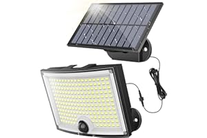 Ortiny Faretto LED da Esterno Solare, Luce Solare LED Esterno 202 LED 3Modes Faro LED Esterno con Pannello Solare con Sensore di Movimento Impermeabile IP65 da Terra, Giardino 5M Cavo 1 Pezzi