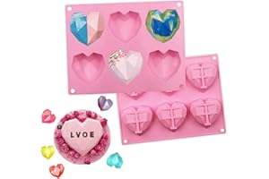 SURGLAM Silikonform Herz, Diamant Herz Silikonform,Herzform Silikon,Silikonform Schokoladenformen 3D Silikon Kuchenform Diamant Herzform Backwerkzeuge für Schokolade Gelee Seife Cupcake(Rosa)