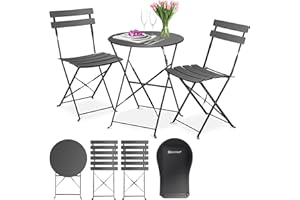 KESSER Tavolo da bistrò Premium, 3 pezzi, tavolo da bistrò, 2 sedie pieghevoli, set da balcone, mobili da giardino, set da giardino in metallo, tavolo da giardino con copertura