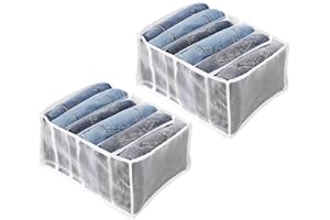 FuninCrea Organisateur pour les Vêtements de 6 Grilles de 2 Pièces, Blanche Boîte de Rangement pour les les Sous-vêtements, Organisateur pour les Pantalons et les Collants (12.5×9.8×6.7 inch)