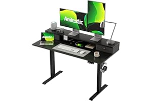 Agilestic Höhenverstellbarer Schreibtisch mit 2 Schubladen, 120 x 60 cm Stabiler Schreibtisch Höhenverstellbar Elektrisch, Ergonomischer Steh-Sitz Tisch Computertisch, Schwarz