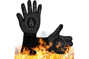 KAWAOLOGY BBQ Gloves Grill Oven Gloves Heat Resistant to 800 C Kitchen Baking Grill Microwave Fireplace EN407 Certified (Black)