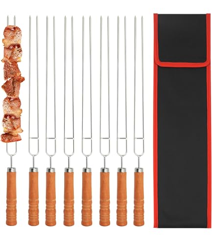 Lot 12 Brochettes Barbecue 28 Cm - Acier Inoxydable Double Dents, Poignée Ergonomique, Idéales Viandes, Légumes, Guimauves, Grillades Parfaites