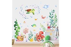 ‎SUPZONE Supzone Wandtattoo Unterwasser Wandaufkleber Meeresschildkröte Oktopus Seegras Wandsticker Kinderzimmer Babyzimmer Badezimmer Wanddeko
