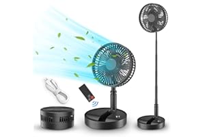 LIPETY Ventilateur Silencieux Chambre - 20cm Ventilateurs sur Pied Telecommande 7200 mAh - Noir Fan Ventilateur de Table Puissant - Ventilo Ventilateur Pliable de sol avec Télécommande