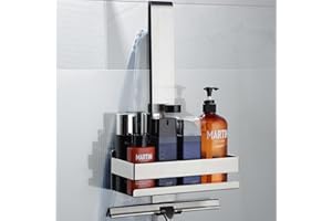 Cooeco Mensola Doccia - Portaoggetti in SUS 304 Acciaio Inox da Appendere al Porte Doccia, Porta Shampoo con Gancio, con Spessore entro 1,2 CM di Vetro