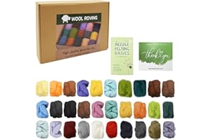 Coriver Lana de Fieltro, 30 Colores, Por 10 Gramos, Juego de Iniciación Lana Roving Accesorios de Aguja, Fieltro Seco para Tejer y Húmedo