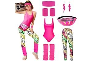 HIQE-FL Accesorios de Disfraz de Los Años 80,Diadema de Neón 80S con diadema, muñequeras, aretes, traje de baño,Juego de Disfraces de los Años 80,para Fiestas Temáticas Photocall