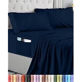 Utopia Bedding 4-Piece Sheet Set, Navy Blue, 150 x 200 cm | Fitted Sheet with Pockets, Flat Sheet and 2 Embroidered Pillowcas