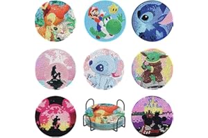 WENFDRTR 8 STK Diamond Painting Untersetzer Erwachsene, Diamant-Malsets Untersetzer, DIY Cartoon Untersetzer fur Einweihungsgeschenk zum Geburtstag, Küche Wohnzimmer Dekoratio