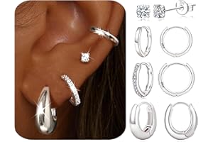 JEMARA Silver Hoop Earrings for Women 925 Sterling Silver Huggie Hoops Cubic Zircon Stud Earrings Dainty Chunky Gold Earrings Set