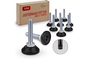 LouMaxx justerbara fötter M8 x 45 mm – 10 set – justeringsskruv – höjdjusterbara fötter – skruvfot – maskinfot, skruvfötter höjdjusterbara – justeringsskruvar med fot M8 x 45 mm