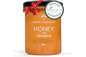 HONEY & GREENS British Honey with Cinnamon – Raw, Pure & Natural | Unpasteurised Honey with Ceylon Cinnamon (240g) – Certified Authentic, 0% Added Sugar
