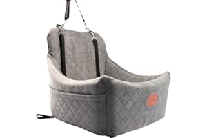 WOOAIDAGG Dog Car Seat for Medium Dogs, Car Travel Bed for Pets with Seat Belt Channel, Removable and Washable, Adjustable Straps, 3 Straps (Grey)