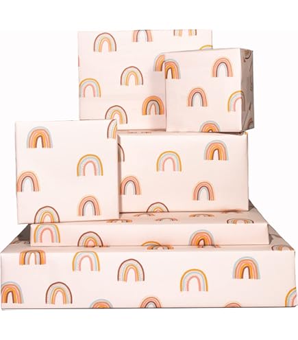 4 x Rainbow Wrapping Paper - HUGE 43% BIGGER [84cm x 60cm] Premium Eco