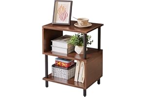 Aibiju Stolik nocny mały stolik nocny, mały stolik pomocniczy z otwartym schowkiem, mały stolik końcowy do sypialni, minimalistyczna lampka nocna orzech YD-TM152LW