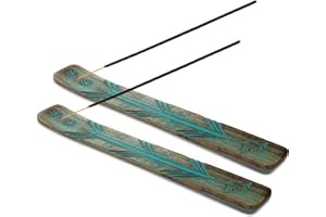 HANDY KALA Wooden Incense Stick Holder – Handmade Incense Stick burner painted by Artisans – Ideal for Aromatherapy, Meditation, Yoga – Ornamental piece for Home, Office Decor - Pack of 2 (Green)