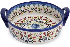 TYMYYS Ceramic Baking Dish For Oven, Small Casserole Dish With Handles, Ceramic Oven Bakeware-tulip-round 950ml