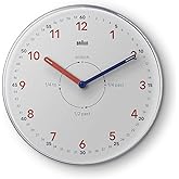 Braun Analog Zaman &Ouml;ğretmen Duvar Saati, Sessiz Kuvars Hareketi, Kolay Okunabilen Kadran, 23 cm &Ccedil;ap, Beyaz, Model BC26TW.