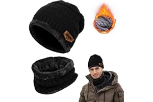 DTXYBC Winter Beanie Mütze Schal Set, Elastische Mütze Runder Schal Set, Beanie Mütze, Wintermütze und Schal, Fleecefutter Warme Wintermütze Damen Herren, Unisex für Outdoor Sport Wärmen