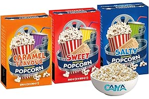 CAIYA Microwave Pop Corn Mix SWEET, SALTED CARAMEL e SALT Popcorn da Microonde Dolci, Salati e al Caramello Salato 3x90g con mini Ciotola Omaggio [3 Scatole]