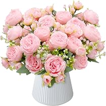 LESING Fleurs Artificielles Avec Vase En Soie Pour Mariage, Maison, Bureau, Fête, Salle De Réunion, Rouge 1