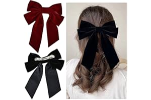 NAAPESI 2 Pinzas para el Cabello, Diadema de Terciopelo con Lazo de Satén y cola Larga, French Bowknot Hairclip Accesorios Decorativos para el Cabello para Mujeres y Niñas, Mujeres, Rojo, Negro