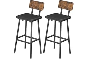 HOOBRO Bar Stools Set of 2, PU Upholstered Breakfast Bar Stools, Industrial Barstools with Backrest and Footrests, Bar Chairs for Kitchen, Dining Room, Bar, Rustic Brown and Black EBF84RBY01G2