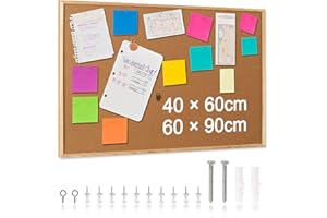 QUEENLINK Cork Board for Wall, 40 x 60 cm Bulletin Board with 10 pins, Wall Hagning Cork Pin Board for Home Offices Decorative