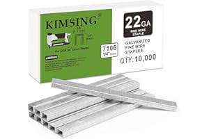 KIMSING 7106 22 Gauge Type 71 Galvanized Upholstery Staples, 10.8mm Crown 6mm Leg Length, 10,000pcs per Box, Fasteners for Fine Wire Stapler