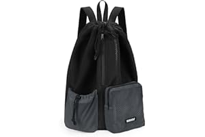 WANDF Swim Bag Mesh Backpack with Wet Dry Compartment, Waterproof Drawstring Sports Bag for Men Women, Large Gym Swim Beach Bag for Workout, Pool, Travel, PE Kit