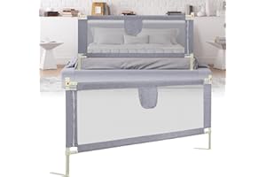 Tubiaz Barierka ochronna do łóżeczka dziecięcego z przewiewną siatką, bezpieczna, łatwa w montażu, szara, 150 cm