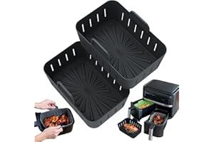 Pack of 2 WAFE Air Fryer Silicone Liners for Ninja Dual Air Fryer 7.6L - Multi-Purpose Air Fryer Liners Silicone with Drainage - Ninja Air Fryer Accessories with Air-Vent Design