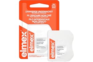 ‎ELMEX elmex Zahnseide 50m – gewachstes Zahnband für eine gründliche Zahnreinigung – Faden mit Flauscheffekt und Aminfluorid beugt Karies und Zahnfleischentzündungen vor