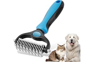 NursCare Pet Grooming Brush, Double Sided Undercoat Rake for Dogs & Cats, Professional Deshedding Brush and Dematting Tool, Safe and Effective Removing Knots, Mats, Tangles,and Flying Hair (Blue)