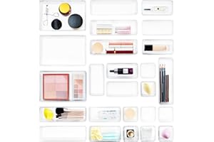 Lifewit Lot de 25 Organisateurs de Tiroirs en Transparent, Rangement Tiroir Diviseur de Tiroir Plateau pour Papeterie Maquillage Bijoux, dans la Cuisine Chambre à Coucher Salle de Bain et le Bureau