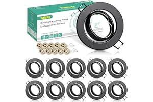 TAILCAS Cornice Faretti LED da Incasso GU10 per cartongesso, 10 Pezzi Portafaretto in Gesso Nero Opaco Orientabile 30°, Rotondo Cornici Faretto Incasso incl.Portalampada GU10, Per 50mm LED e Alogena