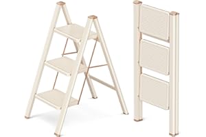 GameGem Escabeau 3 Marches pour Adultes, Échelle Pliante avec Base Antidérapante, Marches Élargies, Design Esthétique s'Intégrant Parfaitement aux Intérieurs Domestiques