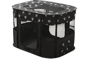 FLOVIPPET Parque para Mascotas Portátil, Corralito Rectangular para Perros, Recinto Plegable para Gatos Conejos Cachorros, Caseta Cama para Gatos para Uso en Interiores y Exteriores (Negro, L)