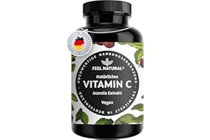 ‎FEEL NATURAL Natürliches Vitamin C - Aus der Acerola Superfrucht - 180 vegane Kapseln im 6 Monatsvorrat - Ohne unerwünschte Zusätze - Laborgeprüft, vegan und in Deutschland produziert