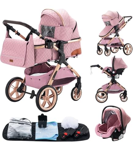 BabyLux® Enfant Poussette Cobinée Set 3 En 1 - Iracle - Incl. Nacelle, Canne, Siège De Voiture