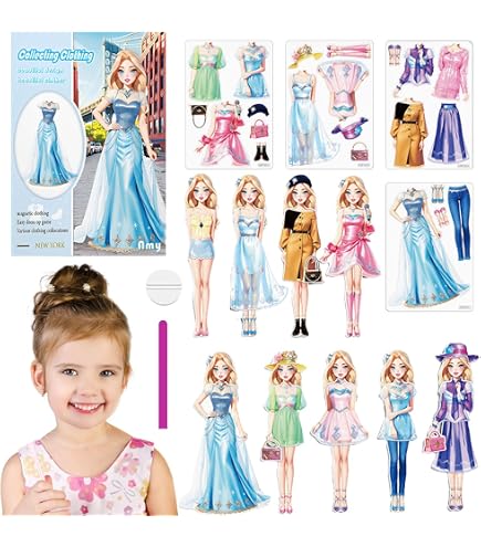 Klever Kits Magnetische Puppen für Mädchen ab 4 Jahren, Deluxe-Styling-Set mit 5 Prinzessinnen-Puppen, 60+ magnetische Kleider und Aluminium-Zubehör, Reise-Aktivitätsbuch Geschenk für