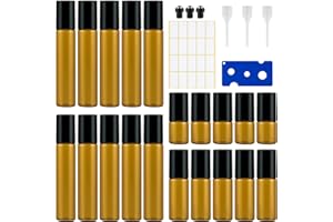 KIESWAN 20 botellas de cristal Roll On para aceite esencial de 3 ml/5 ml/10 ml, mini botellas de cristal ámbar con abridor y pipetas, botellas de cristal para mezclas de aceites aromáticos, perfumes, masajes