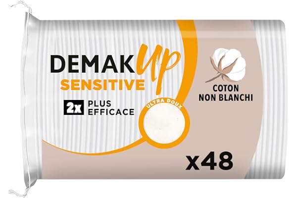 Demak'Up Sensitive Ovales Cotons à Démaquiller - Visage et Yeux - 100% Fibres de Coton Naturelles - 48 Cotons