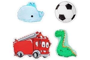 Navaris Kids Hot and Cold Packs (Set of 4) - Reusable Heat and Ice Gel Pack Set Cool Pads for Boys or Girls - Football/Whale/Dinosaur/Fire Engine