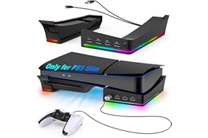 RGB LED Horizontaler Ständer für PS5 Slim/Pro Konsole, FASTSNAIL Halterung Zubehör mit 4 USB-Anschlüssen, Standfuß für Playstation 5 Slim/Pro Disc&Digital Edition（Schwarz）