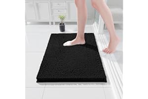 COMPOLICY Tapis de salle de bain en chenille - 40 x 60 cm - Antidérapant - Absorbant l'eau - Lavable - Pour salle de bain - Noir