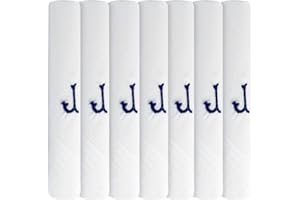 Surf the Shop 7 Pack Of Mens Initial Embroidered White Handkerchiefs With Satin Border, Various Letters